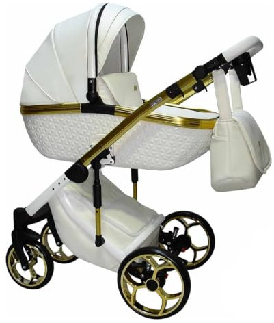 XSARA 3-in-1 Kinderwagen komplett mit Zubehör, Details in Gold und Silber, 3-teiliger Kinderwagen Trio BBtwin Sojan (weiß)