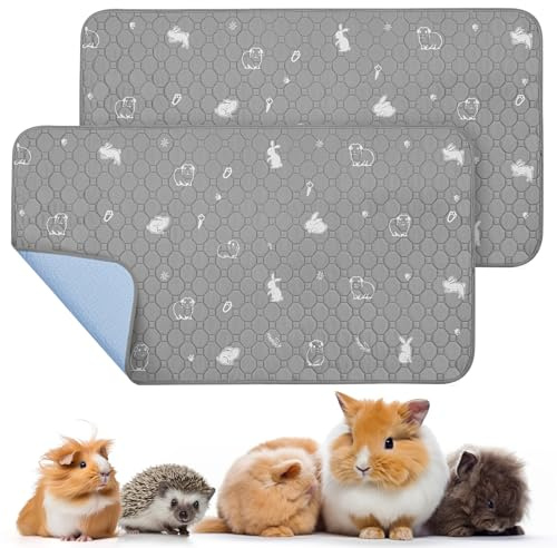 PICK FOR LIFE 2 Packs Guinea Pig Cage Liners - Washable Reusable Pee Pad, Waterproof Fast Absorbent Mat, Non-Slip Bedding for Small Animals - Chinchilla, Rabbit, Hamster, Puppy - 60x120 cm