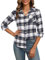 Zeagoo Chemisier Femme a Carreaux Manche Longue Chemisie Chic Élégant Blouses Tunique Col en V Chemisiers Décontracté Bouton Down Haut Chaude Hiver Automne Bleu Foncé M