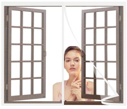 Fliegengitter BalkonFenster Ohne Bohren Magnet Fliegenvorhang Insektenschutz Fenster Für Die BalkonFenster KellerFenster und TerrassenFenster,165x120cm Automatische Abschaltung Weiß