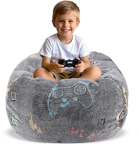 AmiCera Bean Bag Cover, Kids Bean Bag without Filling, Rainbow Beanbags for Children, Flannel Comfortable & Safe Kids Sofa, Stuffed Animal Storage Baby Chair Kids Bedroom Furniture, Grey ((No Filling)