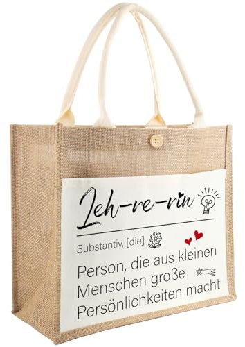Tarklanda Jutetasche Lehrerin Geschenk, Jutebeutel Lehrerin Definition, Jute Shopper Bag als Dankeschön Geschenke, Abschiedsgeschenk Lehrerin, Jute Tote Bag Geschenk für Lehrerin, Erzieherin