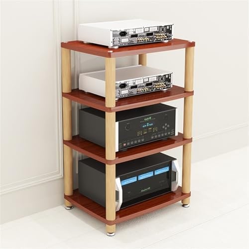 LXJBBD Audio Rack HiFi Shelf - 3-Tier Amplifier Cabinet for Stereo Components, Turntables, and Receivers, Corner Entertainment Center, Teak Finish, 60 cm Long Storage Space