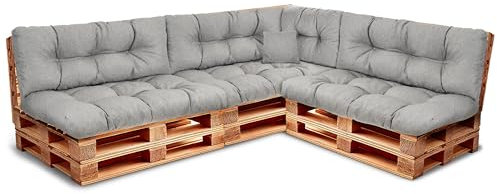 Palettenkissen Set – Sitzkissen für Europaletten Wasserdicht – Palettenpolster, gefüllt mit granuliertem Poulirette-Schaum – Inkl. 3x Sitzkissen 120x80 +Rückenlehne 120x40 sowie 60x40 & 40x40