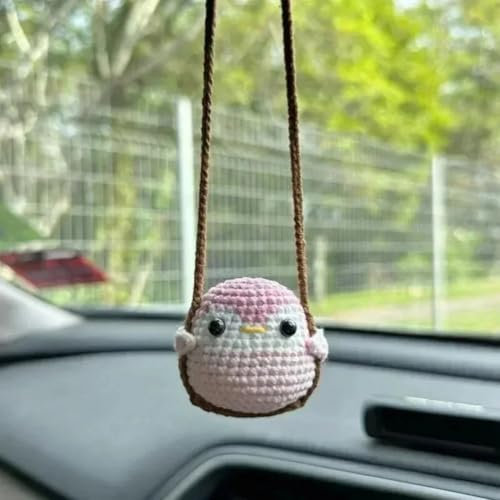 Auto-Anhänger für Rückspiegel, gehäkelt, für Autozubehör, rosa Pinguine