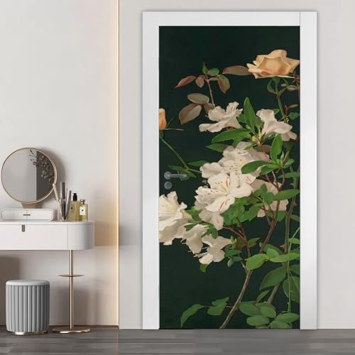 Stickers Porte Azalée, Poster Porte Trompe L'oeil Plantes Nature, Autocollant Auto-Adhésif Papier Peint Mural Chambre Salon Mur Décoration Muraux 63x205 cm