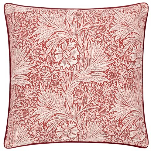 Morris&Co. Marigold Feather Rich Filled Cushion – Embroidered Floral Design Pillow with Velvet Piping (Russet - 50x50cm)