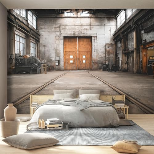 Vlies Fototapete Industrie Fabrik, Panorama Tapete Braunes Vliestapete Wandtapete 400 x 280 cm - 3D Effekt Wand Wandbild für Schlafzimmer Wohnzimmer Korridor