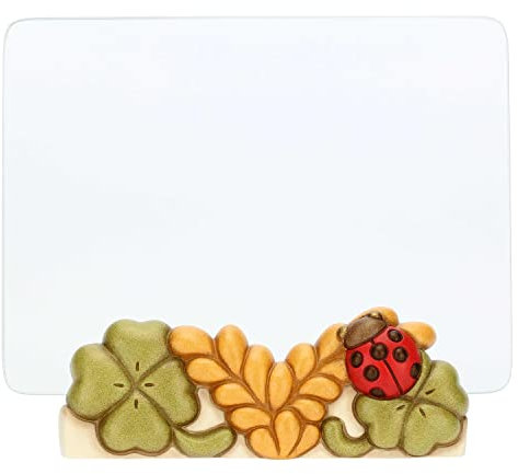 THUN, Bilderrahmen aus Keramik, handdekoriert mit Marienkäfer und Glas-Bilderrahmen, Linie Blumen und Muster, 16 x 8 x 6 cm
