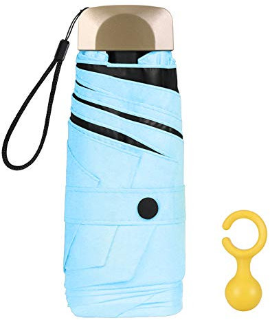 Vicloon Mini Paraguas de Viaje Portátil 6 Varillas, Paraguas Plegables con 210T Negro Tela de Goma, Aleación de Aluminio de Costilla & Mango Dorado, Resistencia UV & Impermeable - Azul Claro