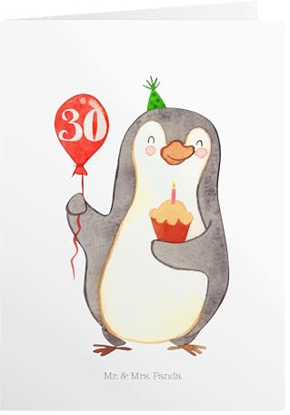Mr. & Mrs. Panda Geburtstagskarte 30. Geburtstag Pinguin Luftballon - Geschenk, Einladungskarte, Happy Birthday, Geburtstagsgeschenk, Hochzeitskarte,