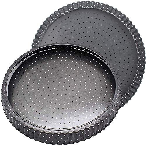 FANDE - Molde para tarta Quiche, platos antiadherentes de Quiche, tarta de fondo extraíble, redonda a base de quiche extraíble, revestimiento antiadherente (5 pulgadas)