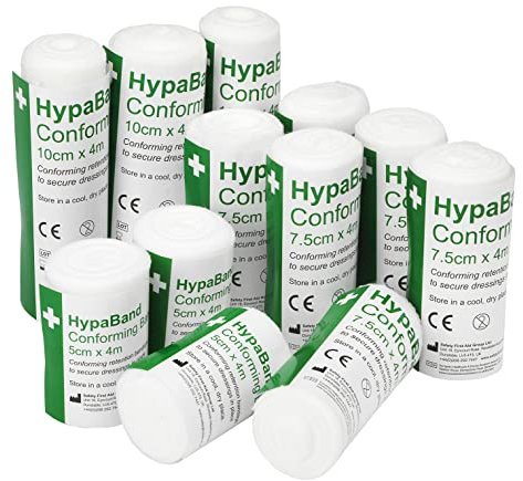 Safety First Aid Group,White HypaBand Conforming Bandages, Assorted - Pack of 12