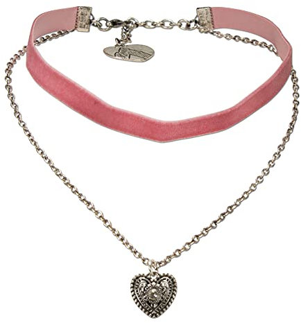 Alpenflüstern Trachten-Samt-Kropfband Trachtenherz-Kette schmal - nostalgische Trachtenkette enganliegend, Kropfkette elastisch, Damen-Trachtenschmuck, Samtkropfband schmal (rosa-rosé) DHK294