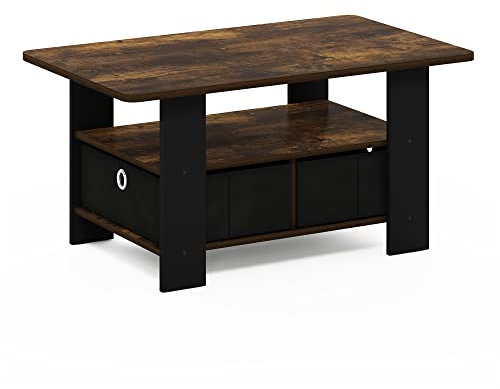 Furinno Andrey Couchtisch mit Schublade, Bernsteinkiefer/Schwarz