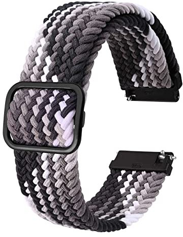 BISONSTRAP Nylon Uhrenarmband 22mm, Verstellbare Geflochtene Uhrenarmbänder für Herren und Damen, Farbverlauf Schwarz/Schwarzer Schnalle