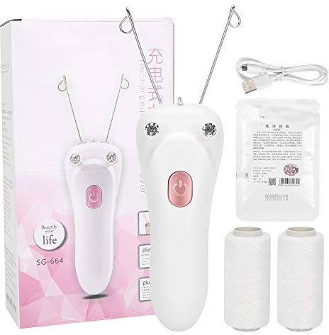 Gesichtshaarentferner, Fadenepilierer, Elektrische Gesichtshaarentfernung mit Faden für Frauen, Tragbarer, Wiederaufladbarer USB-Ace-Haarentferner, Baumwollfaden-Epilierer,(Rosa)