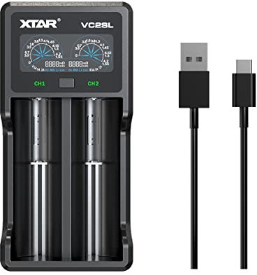 XTAR Universelles intelligentes Ladegerät mit LCD-Display, kompatibel mit wiederaufladbaren Li-Ionen-Akkus 18650, 21700, 18350, 16340, 14500 und Ni-MH/Ni-CD A AA AAA, 3,7 V/5 V, 2 A