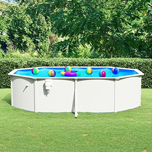 Tidyard Piscina Fuori Terra,con Pareti,in Acciaio,PVC,Bianca,Blu e Bianco,Piscina Fuori Terra da Giardino,Paio,Terrazzo,Piscina Fuori Terra Rigida