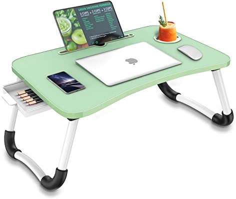 Zapuno Laptop-Schreibtisch, Multifunktions-Laptop-Betttisch mit Schublade und Getränkehalter, Laptop-Schreibtisch, Laptop-Ständer, Tablett, Frühstückstablett zum Essen, Lesen und Arbeiten