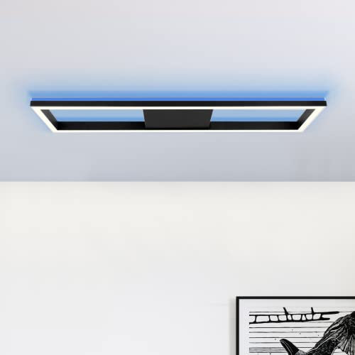 Lightbox schwarze LED Deckenlampe - minimalistische Deckenleuchte mit Memory-Funktion & RGB & CCT - Lichtfarbe: 2700K - 6500K - steuerbar über Fernbedienung - 100 cm x 25 cm - aus Metall/Kunststoff