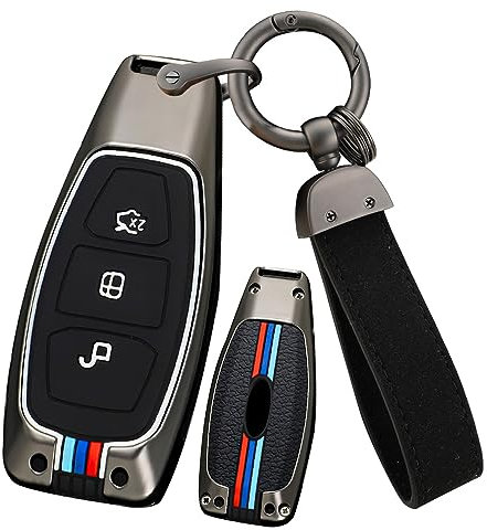 ontto Coque de clé de voiture en métal - Convient pour Ford Fiesta Ecosport Focus 3 4 ST Mondeo MK3 MK4 Ecosport Kuga Fusion - En métal - 3 boutons - Noir