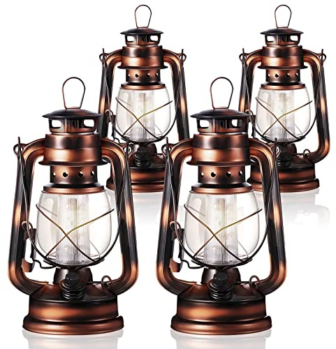 Hortsun Vintage LED Hurricane Lantern Battery Operated, 8 Inch