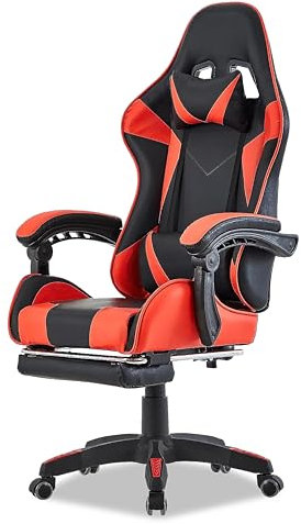 Walden Sedia da gaming, ergonomica, da ufficio, da gaming, schienale regolabile, sedia girevole da corsa, ufficio, computer, ergonomica, videogioco (Rosso)
