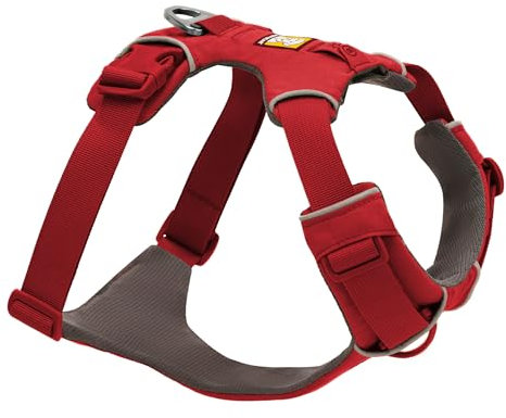 Ruffwear Front Range Hundegeschirr, reflektierendes Y-Geschirr, verstellbares, bequem gepolstertes Alltagsgeschirr für Spaziergänge und Hunderennen, 2 Leinenbefestigungen und V-Ring, Red Canyon XS