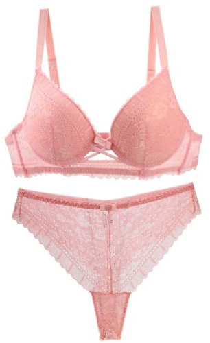 MOONBADI Soutien Gorge Invisible Rose Ensemble Lingerie Soutien Gorge Push up Armature Bra Bretelles Amovibles et Dentelle Slip Soutien Gorge Couverture complète 85E