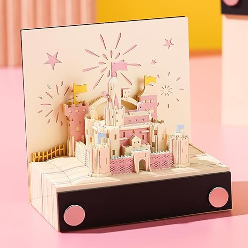 3D Calendar Tear Off 2024, 180 Sheets Memo Pad Paper, 3D Calendar Rose Lock Creative Post, Notepads for Child/Lover/Friends/Wife/Student Gifts (Rose Castle)