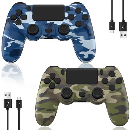 2 Pack Wireless PS4 Controller for PlayStation 4/Slim/Pro with 1000mah Battery/Dual Vibration/Audio Jack/6-axis Motion Sensor(Camouflage Green and Camouflage Blue)