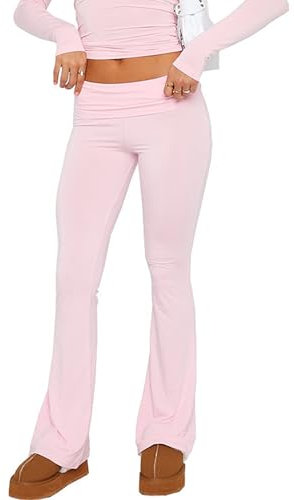 Rumionsoma Yoga Hosen Damen Stretch Mit Activewear-Hosen Trainieren Bootleg Schlaghose Bootcut Sporthose Fitness Hohe Taille Flare Hose Aktive Freizeit Jazzpants Blass Rosa M