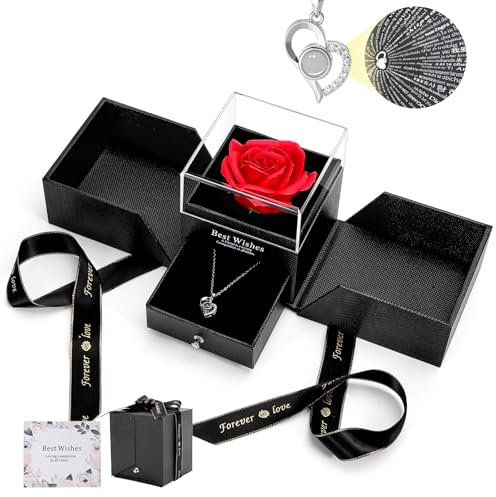 Geschenke für Frauen, Geburtstagsgeschenke für Frauen, Ewige Rose 100 Sprachen Ich Liebe Dich Halskette, konservierte Blume Geschenke, Frauen Geburtstag, Weihnachten, Valentinstag, Muttertag