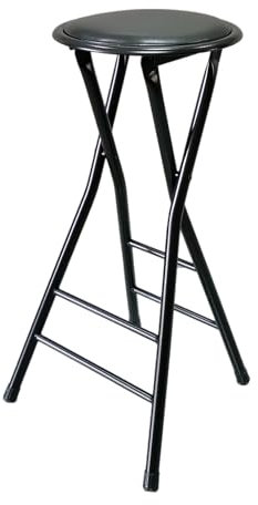 Klappbarer Hocker ohne Rückenlehne 60cm/70cm, tragbarer klappbarer Barhocker für Küche, hoher gepolsterter rund Klappstuhl mit 120kg Kapazität, schwarz (Color : Black, Size : 28in/70cm)