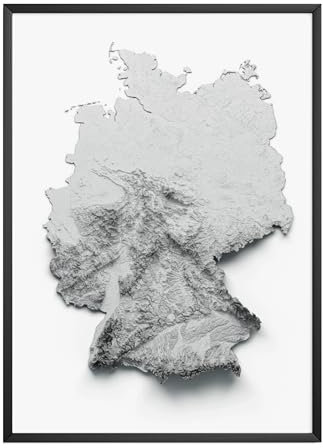 MJ-GRAPHICS® | Deutschland Reliefkarte Poster - Landkarte in 3D Reliefstil - Wanddekoration für Büro, Schlafzimmer, Wohnzimmer & Bildung Deutschlandkarte - Fine Art Kunstdruck 300g A4 - ohne Rahmen