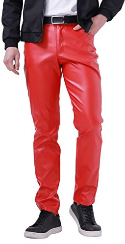Beokeuioe Herren Wetlook Leggings Leder Leggings Mit Reißverschluss Pu Lederhose Schwarz Hochglanz Lack-Optik Kunstleder enganliegend Hose Lange Lederjeans Motorrad Nachtclub
