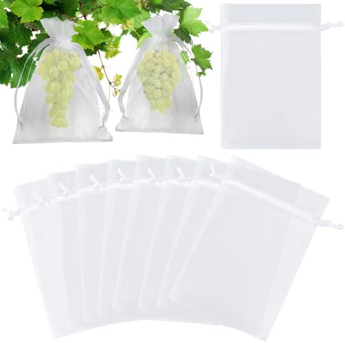 KINGLAKE 100Pcs Fruit Protection Netting Bags, White Organza Gift Bags Large, 17x23cm Garden Plant Protect Net Bags for Fruits Tree Strawberry Grape, Insects Barrier Vegetables Mesh Bags