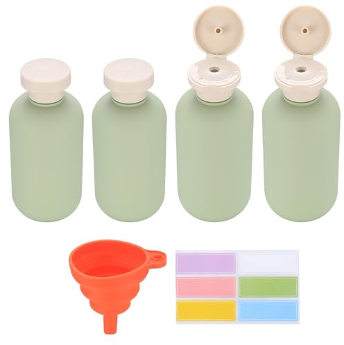jiuxlaan 4 Pcs Flacon de Voyage 200ml, Flacon Voyage Avion, Étanches Bouteille de Voyage Silicone Plastique, Rechargeables Portable Distributeur de Shampoing et Savon À Main, Lotion