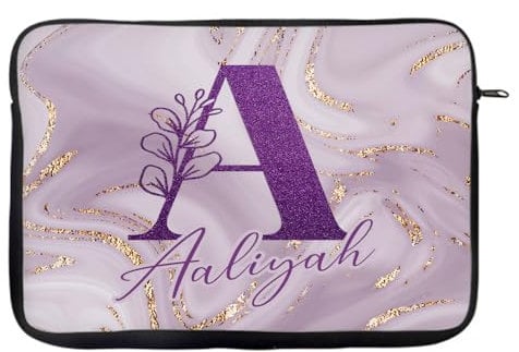 Personalised Initial with Name, Glitter Marble Alphabet, Gift For Girls, Laptop Sleeve/Cover. (14)