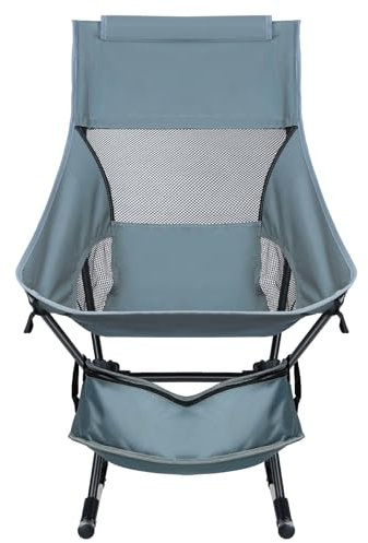 qorkhogr Übergroßer faltbarer Schaukelstuhl, tragbarer Netz-Wippstuhl mit Aufbewahrungstasche für Terrasse, Rasen, Garten, Outdoor, robuste Klappstühle, unterstützt 115 kg, Grau