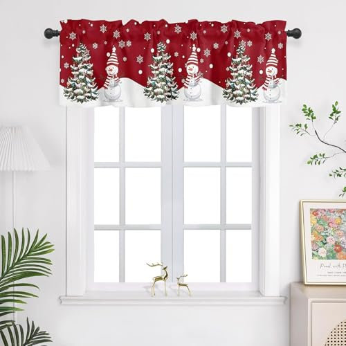 MLordoarf Scheibengardinen mit Weihnachten Muster Kurz Küchengardinen durch Tunnelzug Bistrogardine Kinderzimmer Kurzstores Weihnachtsgardine HxB 45x145cm