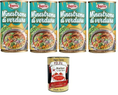 Italian Gourmet Minestrone di Verdure Gemüsesuppe 4 x 420g leicht gesund | Ricetta pronta saporita con ortaggi assortiti; schnell serviert, wärmend, Gesamtnettogewicht 1,68 kg + Kostenlos Polpa 400g
