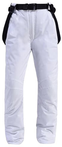 Skihose für Damen – Thermo Snowboardhose – Outdoorhose für Damen – verstellbare Taille – mit abnehmbaren Trägern – Skibekleidung – Skihose in Übergröße Outdoor, weiß, 46