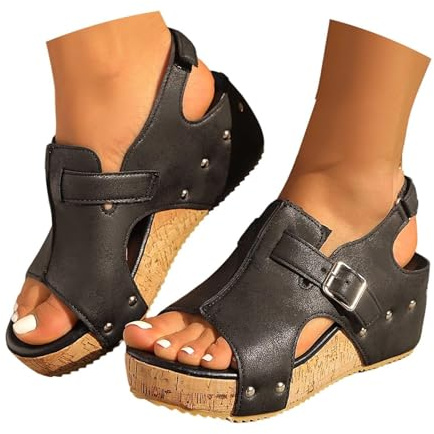 Genérico Zapatos Dorados Fiesta,Sandalias Trekking Mujer,Sandalias De Dedo Para,Zapatos Comodos,Zapatillas Azules,Zapatillas Casa Con Cuña,Ancho Especial Con Cuña Verano