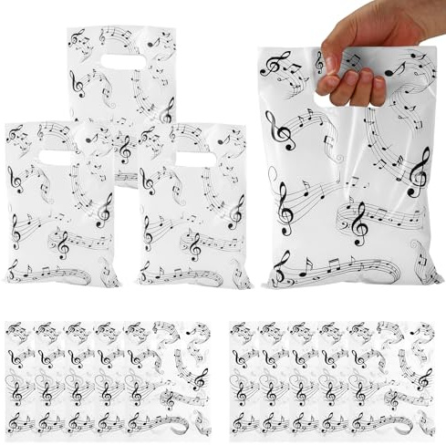 BOXOB 50stk Musiknoten Geschenktüten, Geschenktüten mit Musikmotiven mit Griffen Handtaschen Verpacken Süßigkeiten Leckereien für Kunstlehrer Studenten Zubehör Geburtstags Weihnachtsfeiern