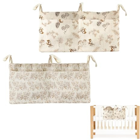 2 Stück Babybett Organizer, Kinderzimmer Hängender Bett Organizer mit 2 Taschen, Beistellbett Baby Betttasche Verstellbarer, Spielzeugtasche Aufbewahrungstaschen Betten für Windeln Kleidung Spielzeug