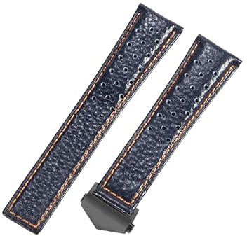 ROUHO 22mm Atmungsaktives Echtleder Uhrenarmband Schweißfestes Ersatz Uhr Band für Tag Heuer Carrera Heritage Chronograph 6