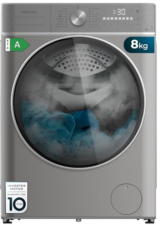 Cecotec Lavadora Secadora Carga Frontal 8Kg-5Kg Bolero Wash&Dry 8580 Inverter Steel B. 1400 rpm, 16 programas, Motor Inverter Plus, Clase A, Fuzzy Logic, Smooth Wash, SpaCare, Stain Match, Steel