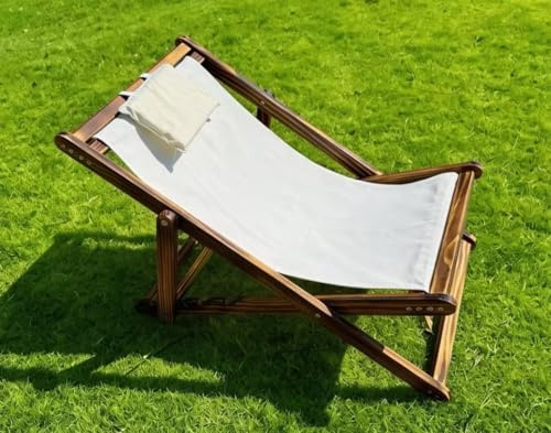 Heehee Holz-Liegestuhl Höhenverstellbar Extra große und extra breite Strandliegen, Klappstühle, Holzliegestühle Garten-Outdoor-Liege für Strand und Pool mit Verstellbarer Leinwand-Aufhängung